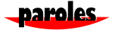 Logo de 'paroles' avec un texte noir sur un fond rouge.